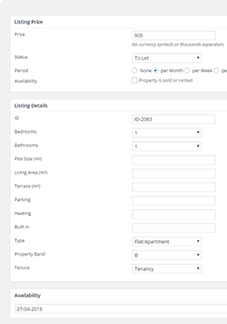 Example property lisitng admin area for Wordpress